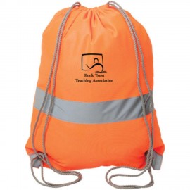 Custom Embroidered Hi Vis Sports Cinch Bag Reflective Tape Safety Drawstring Backpack