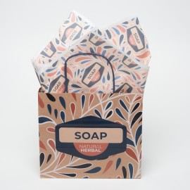 Natural Blue Handle Shopper w/Tissue Paper Bundle (8.5" x 7.25" x 5") Custom Embroidered  Natural Blue Handle Shopper w/Tissue Paper Bundle (8.5" x 7.25" x 5") Custom Embroidered