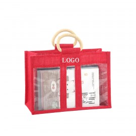 Logo Imprinted Side Window Jute Tote Bag