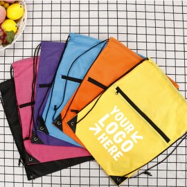 Sports Drawstring Bag with Front Zipper Logo Imprinted  Sports Drawstring Bag with Front Zipper Logo Imprinted