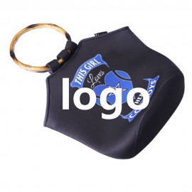 Logo Imprinted Neoprene Lunch Bag With Bamboo Ring  Logo Imprinted Neoprene Lunch Bag With Bamboo Ring