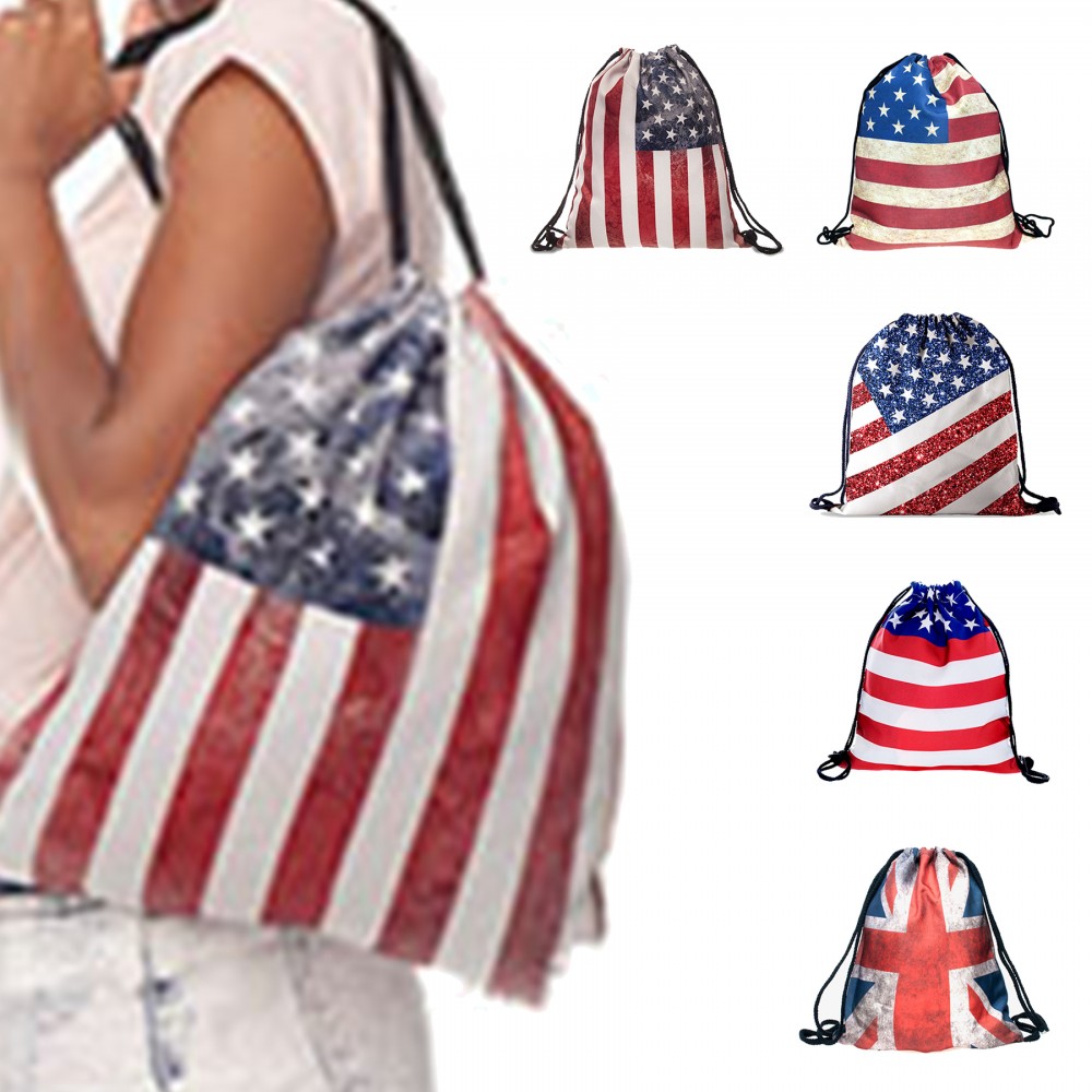 Drawstring Bag with Flag Print Custom Embroidered Drawstring Bag with Flag Print Custom Embroidered