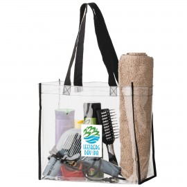 Heavy-Duty Cold Resistant Clear Tote Bag with Black Web Handles and Trim (12"x6"x12") Custom Printed  Heavy-Duty Cold Resistant Clear Tote Bag with Black Web Handles and Trim (12"x6"x12") Custom Printed