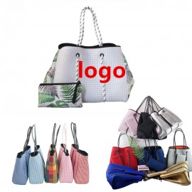 Logo Imprinted Neoprene Beach Tote Bag With Inner Mini Bag  Logo Imprinted Neoprene Beach Tote Bag With Inner Mini Bag