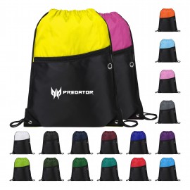 Drawstring Backpack with Two-Tone Design and Front Zipper Custom Embroidered  Drawstring Backpack with Two-Tone Design and Front Zipper Custom Embroidered