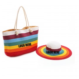 Logo Imprinted Sun Protective Straw Hat & Bag Set  Logo Imprinted Sun Protective Straw Hat & Bag Set