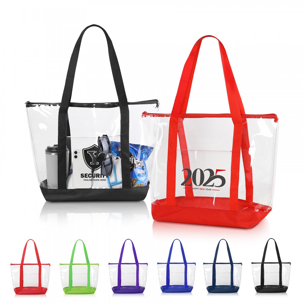 Promotional Clear Zippered Tote Bag With Pocket Promotional Clear Zippered Tote Bag With Pocket