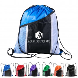 Two-Tone 210D Double Drawstring Backpack w/ Front Mesh Pocket Logo Imprinted  Two-Tone 210D Double Drawstring Backpack w/ Front Mesh Pocket Logo Imprinted