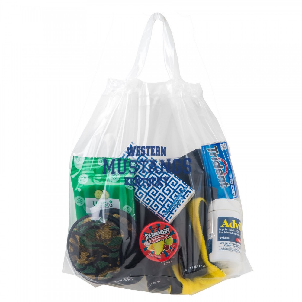 Logo Imprinted Crystal Clear Stadium Security Poly-Draw Tape Bag (12"x12"x6")