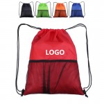Custom Printed Mesh Pocket Drawstring Backpack Gym Sports Bag