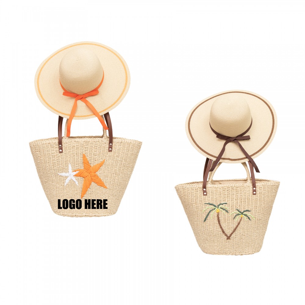 Custom Printed Summer Fashion Straw Hat & Hand Bag Set