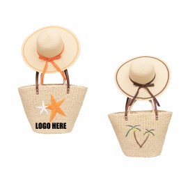 Custom Printed Summer Fashion Straw Hat & Hand Bag Set  Custom Printed Summer Fashion Straw Hat & Hand Bag Set