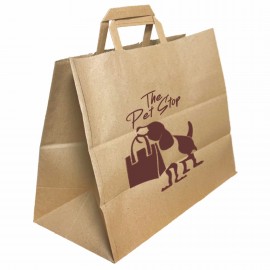 Kraft Natural Flat Handle Shopper Bag With One Color Printing Custom Embroidered  Kraft Natural Flat Handle Shopper Bag With One Color Printing Custom Embroidered