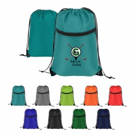 Logo Imprinted Drawstring Sports Backpack with Zippered Pocket  Logo Imprinted Drawstring Sports Backpack with Zippered Pocket