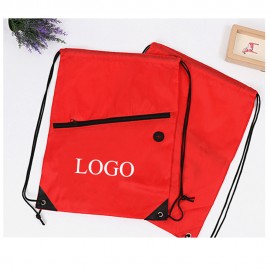 Custom Embroidered 210D Polyester Drawstring Backpack With Zipper/Headphone Jack