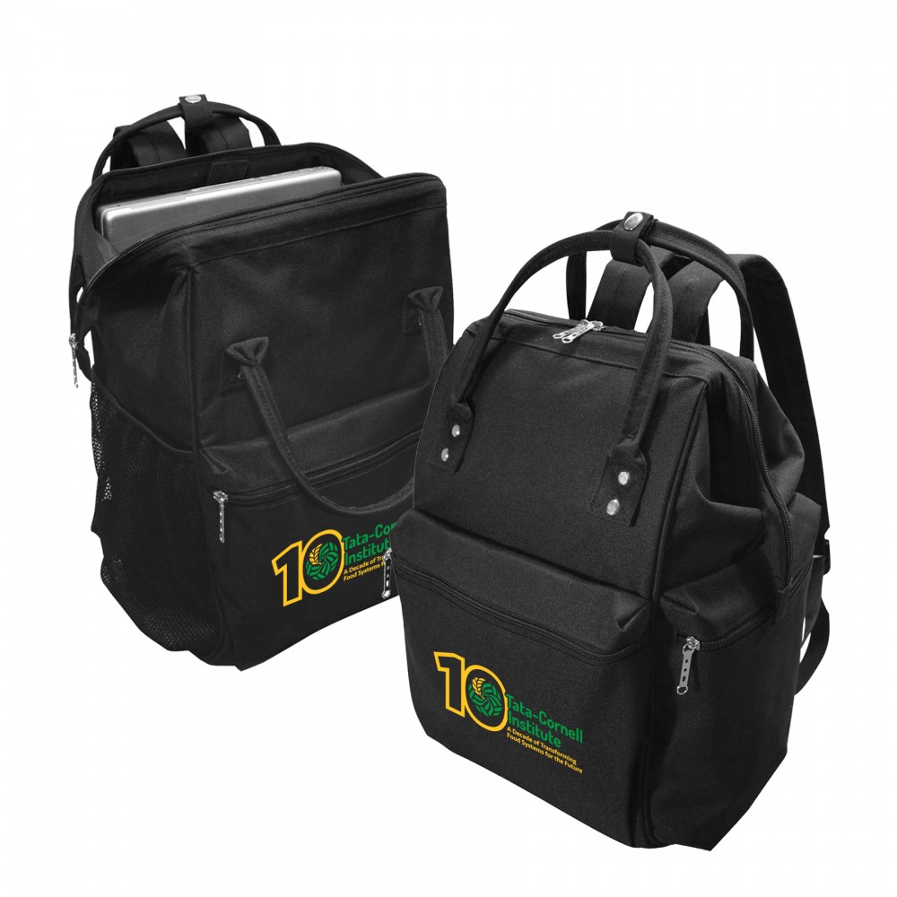 600D Polyester Wide Mouth Laptop Backpack Custom Embroidered
