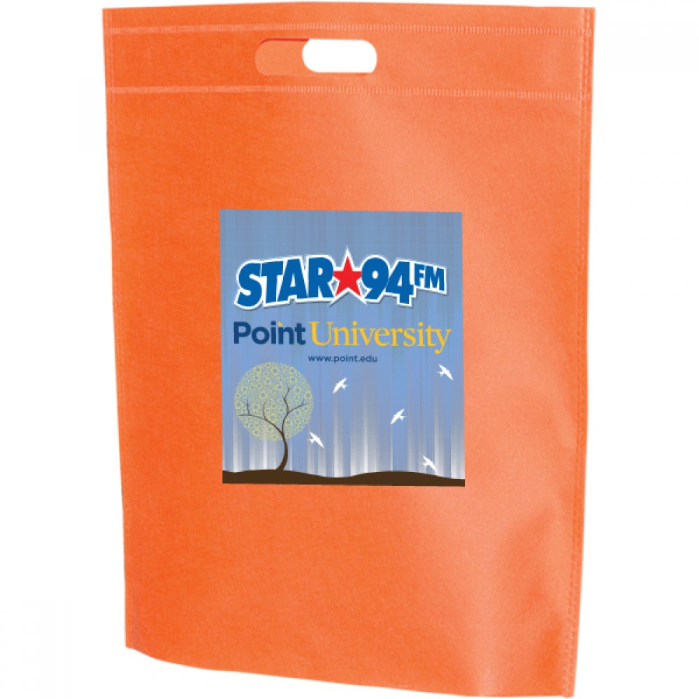 Logo Imprinted Non Woven Die Cut Handle Bags 13x15x3 Logo Imprinted Non Woven Die Cut Handle Bags 13x15x3