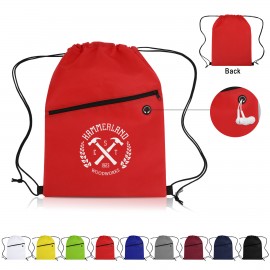 Logo Imprinted Non-Woven Sports Drawstring Bag with Front Zipper  Logo Imprinted Non-Woven Sports Drawstring Bag with Front Zipper