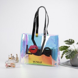 Personalized Clear laser Holographic Iridescent rainbow Portable Hologram Pvc Tote Bag