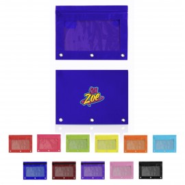Logo Branded Three-Ring Pencil Pouch with Zipper