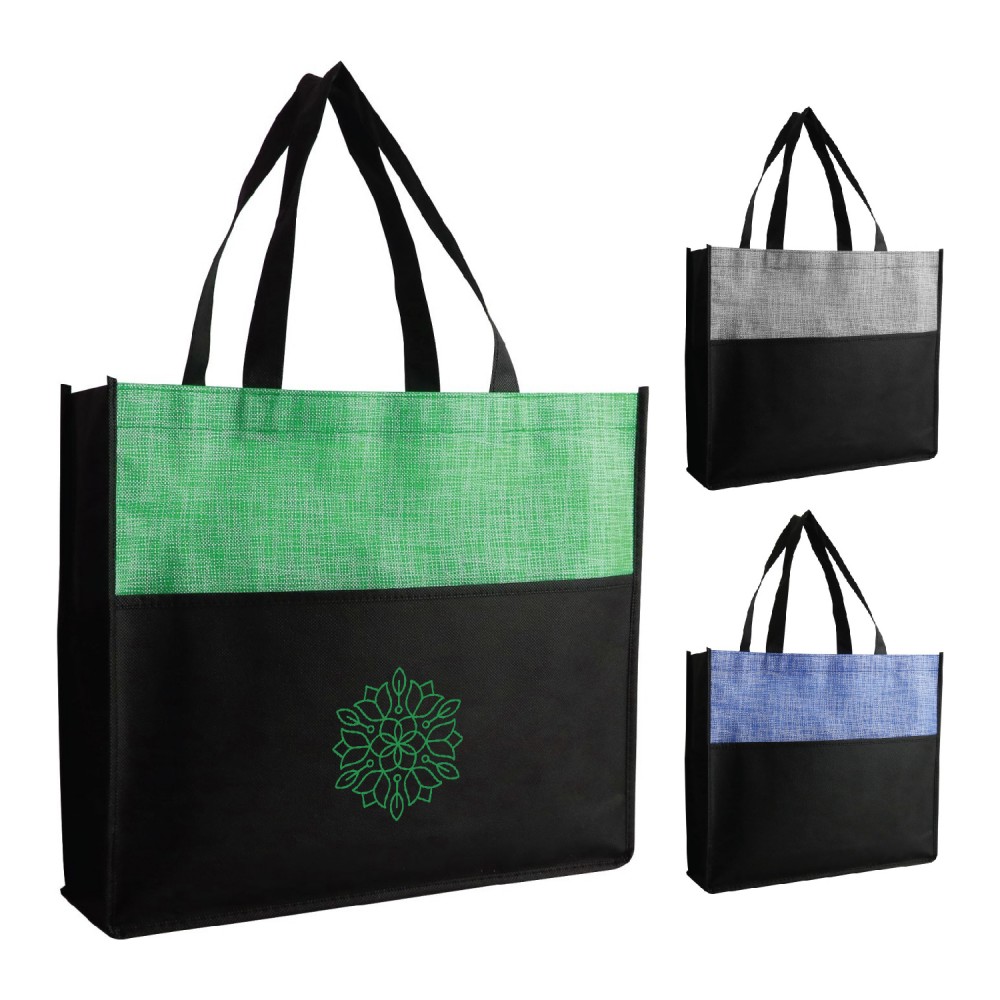 Custom Embroidered Non-Woven Shopper with Expandable Gusset & Mesh Pocket Custom Embroidered Non-Woven Shopper with Expandable Gusset & Mesh Pocket