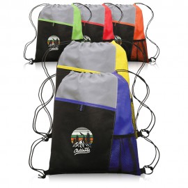 Mesh Pocket Drawstring Backpacks Logo Imprinted