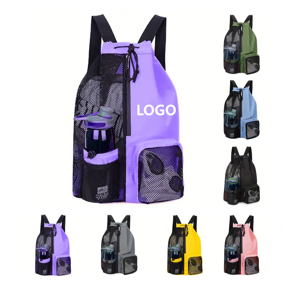 Logo Imprinted Swim Bag Mesh Drawstring Backpack with Wet Pocket for Swimming Logo Imprinted Swim Bag Mesh Drawstring Backpack with Wet Pocket for Swimming