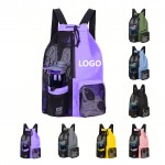 Logo Imprinted Swim Bag Mesh Drawstring Backpack with Wet Pocket for Swimming