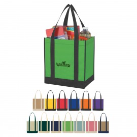 Custom Embroidered Custom Non-Woven Two-Tone Shopper Tote Bag  Custom Embroidered Custom Non-Woven Two-Tone Shopper Tote Bag