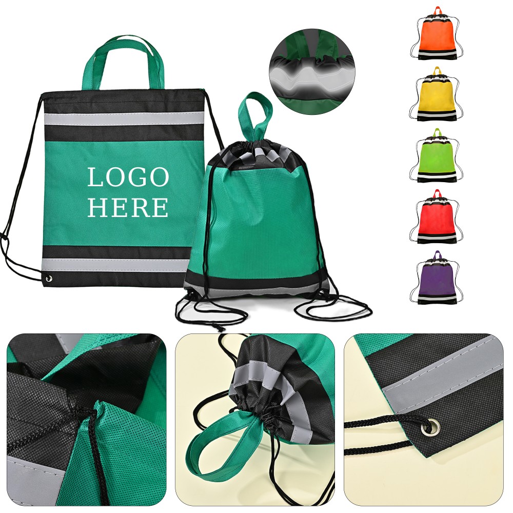 210D Reflective Polyester Drawstring Backpack with Handles Custom Embroidered 210D Reflective Polyester Drawstring Backpack with Handles Custom Embroidered