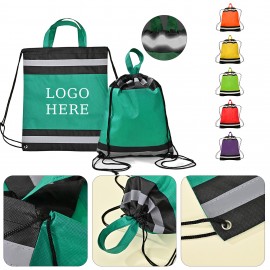 210D Reflective Polyester Drawstring Backpack with Handles Custom Embroidered
