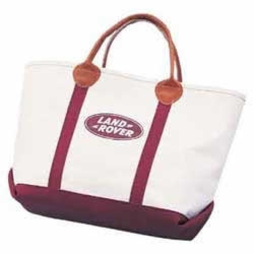 Custom Embroidered 22 Oz. Natural Canvas Leather Handle Boat Tote Bag (18"x12"x6")