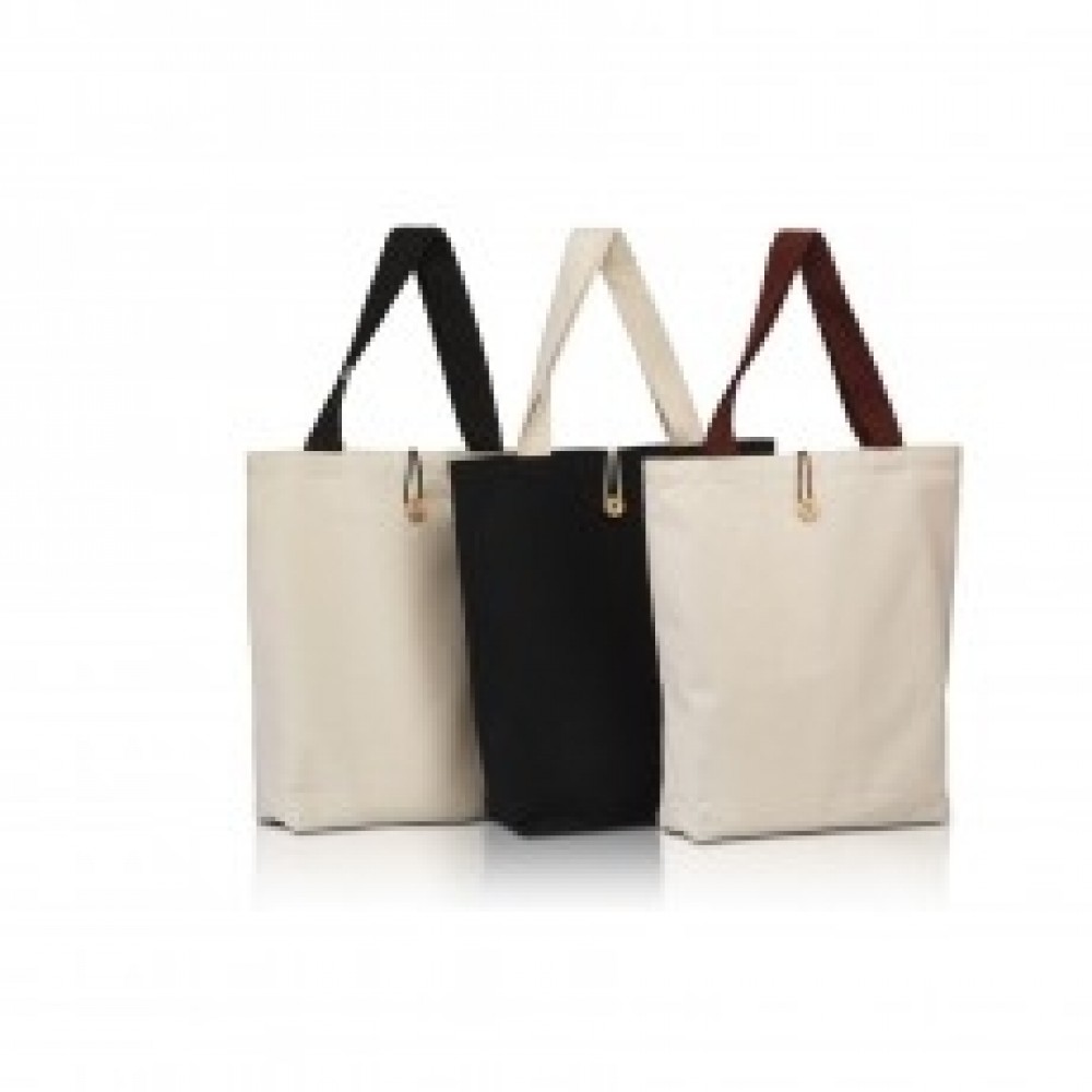 Logo Imprinted Fashion Tote with Contrasting Handles & Buttoned Closure Logo Imprinted Fashion Tote with Contrasting Handles & Buttoned Closure