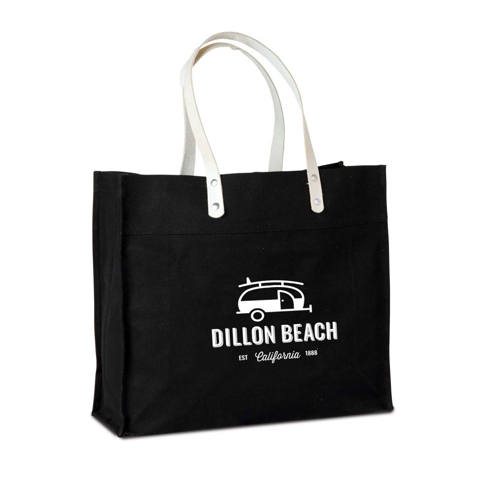 Custom Printed Cotton Canvas Tote with Leather Handles