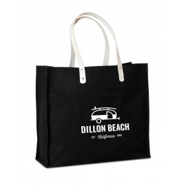 Custom Printed Cotton Canvas Tote with Leather Handles