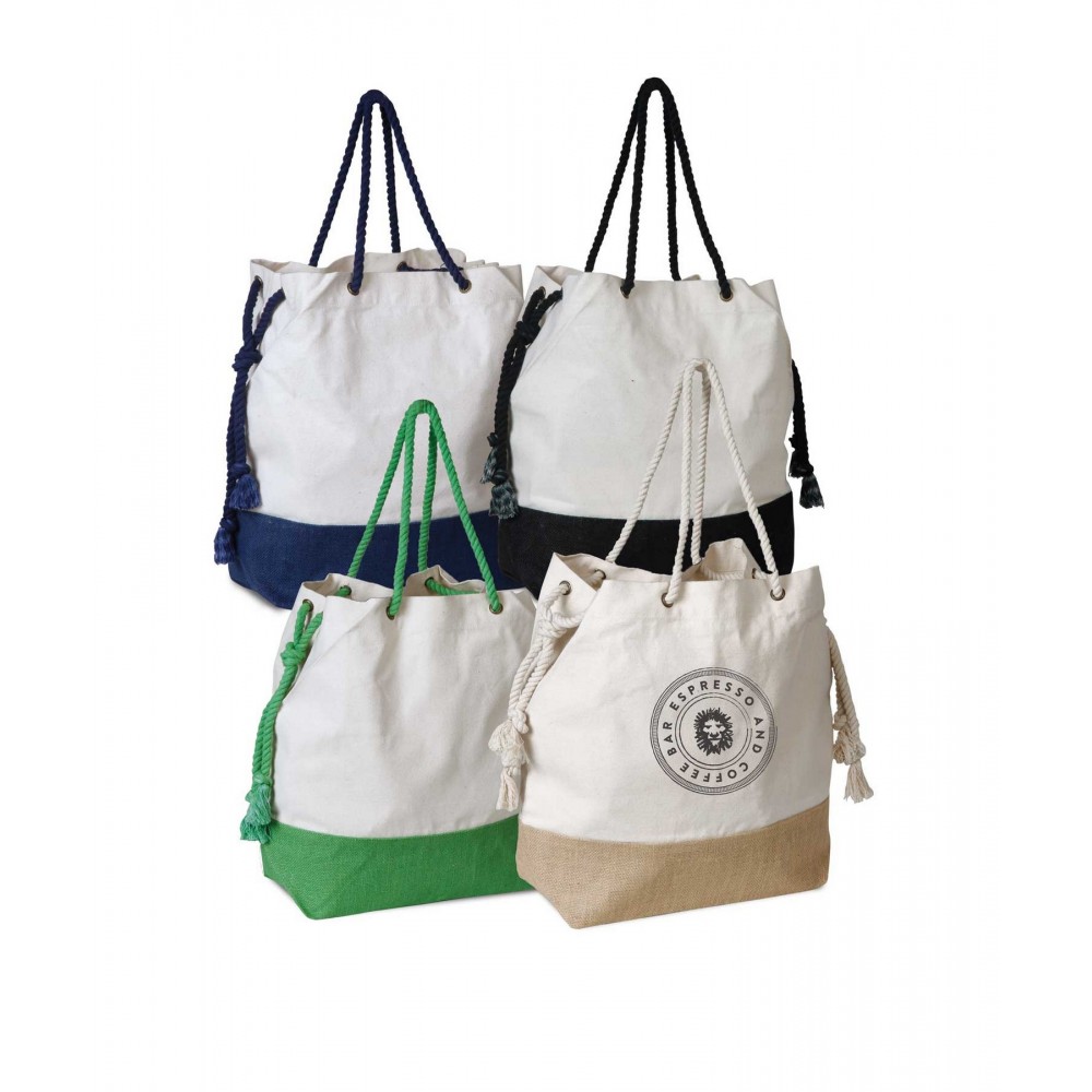 Custom Printed Jute + Cotton Contrasting Tote Custom Printed Jute + Cotton Contrasting Tote