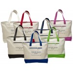 Two Tone Cotton Canvas Tote Bag with Zippered Closure and Outside Zippered Custom Embroidered