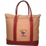 Custom Printed 18 Oz. Natural Canvas Open Polo Leather Trim Tote Bag