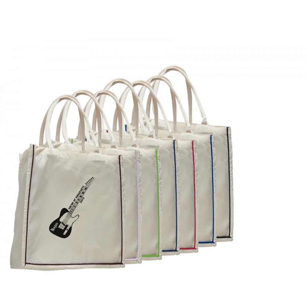Custom Embroidered Cotton Shopping Tote with Colored Trim