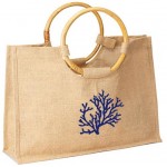 Jute Shopping Tote Bag with Round Cane Handles Custom Printed