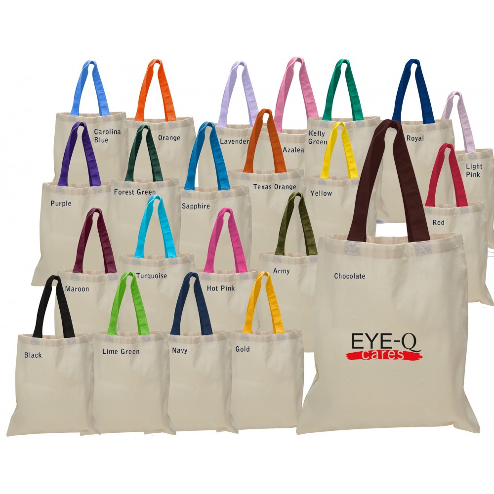 Economy Tote Bag with Colored Handles Custom Embroidered Economy Tote Bag with Colored Handles Custom Embroidered