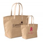 Jute Tote Bag with Leather Handles Logo Imprinted