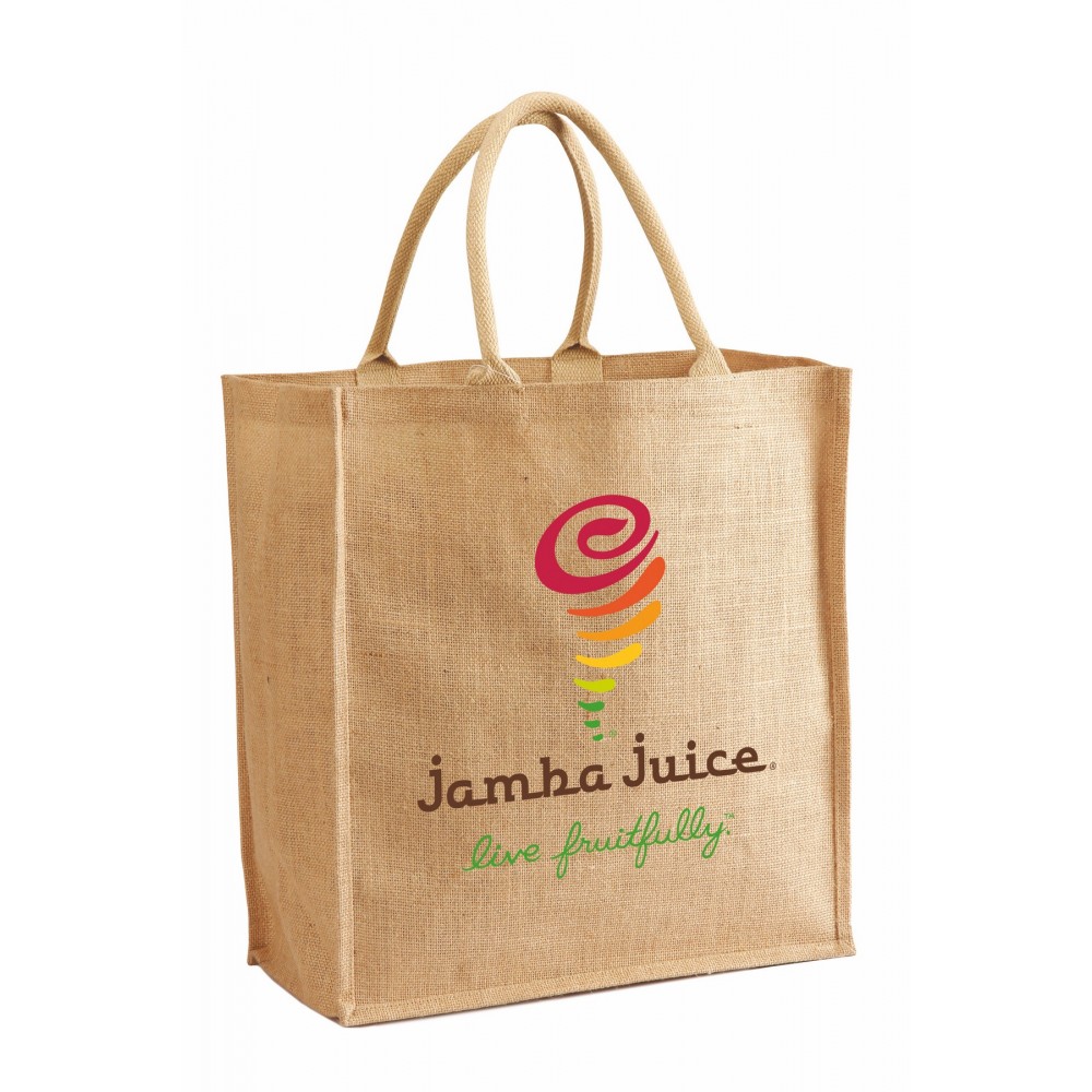 Jute Shopping Tote with Cotton Web Handles Custom Printed Jute Shopping Tote with Cotton Web Handles Custom Printed