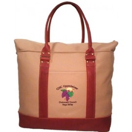 Custom Printed 18 Oz. Color Canvas Covered Polo Leather Trim Tote Bag