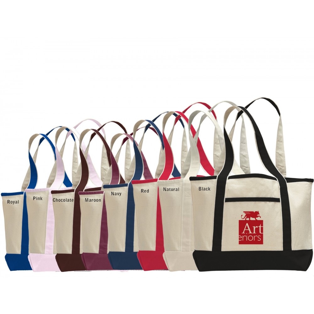 Custom Embroidered Canvas Boat Tote Bag with Outside Pocket and Interior Zippered Pocket Custom Embroidered Canvas Boat Tote Bag with Outside Pocket and Interior Zippered Pocket