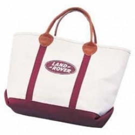 Custom Printed 18"x12"x6" 18 Oz. Natural Canvas Leather Handle Boat Tote Bag