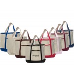 Custom Embroidered Large Cotton Boat Tote Bag with Front Pocket and Interior Zippered Pocket