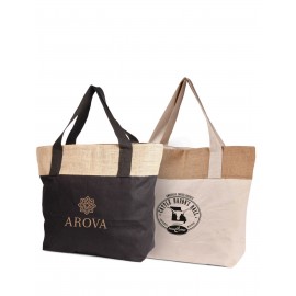 Custom Embroidered Large Shopping Bag with Natural Jute Cotton Gusset