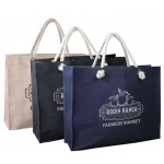 Custom Printed Jute/Cotton Blended Fabric Tote with Magnetic Closure