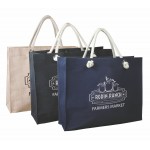 Logo Imprinted Jute/Cotton Blended Fabric Tote with Magnetic Closure